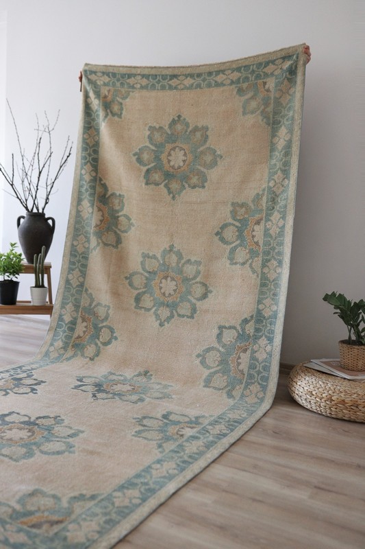 Vintage Oushak Rug Hand Knotted Wool Turkish Area Carpet 5x10 Ft Large Anatolian gallery