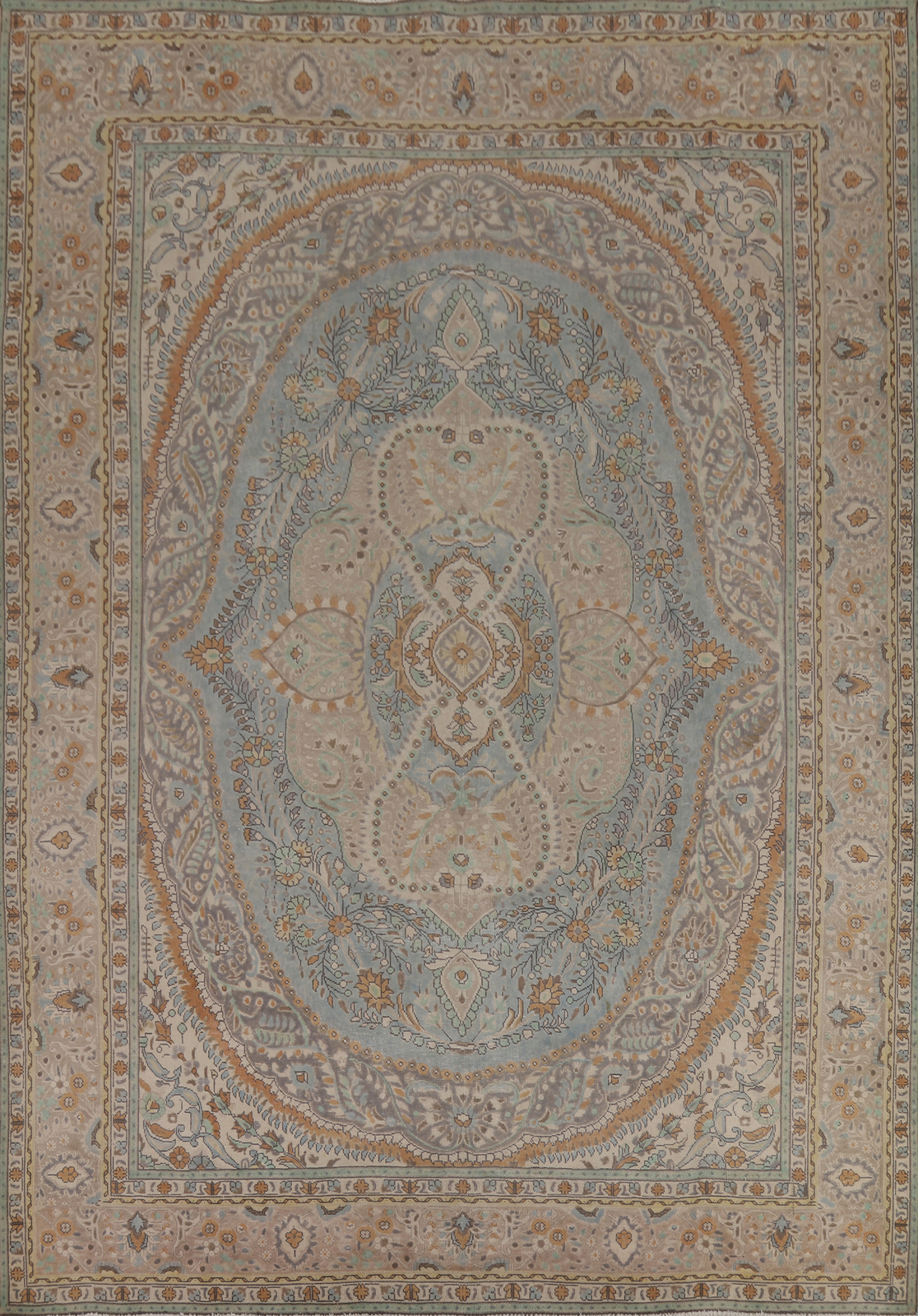 Light Blue Floral Wool Tebriz Traditional Hand-knotted Room Size Area Rug 10x13 gallery