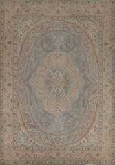 Light Blue Floral Wool Tebriz Traditional Hand-knotted Room Size Area Rug 10×13