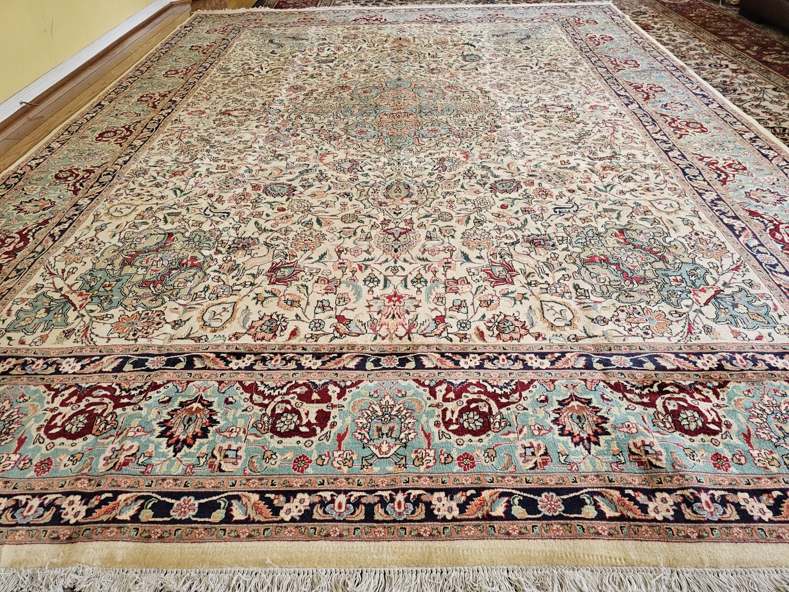 9.7 x 12.9 ANTIQUE VEG DYE USHAK HERIZ VINTAGE SERAPI TREE of LIFE ANIMAL gallery