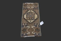 BROWN Turkish Oushak Rug 1×2 Vintage Handmade Anatolian Small Doormat Kilim