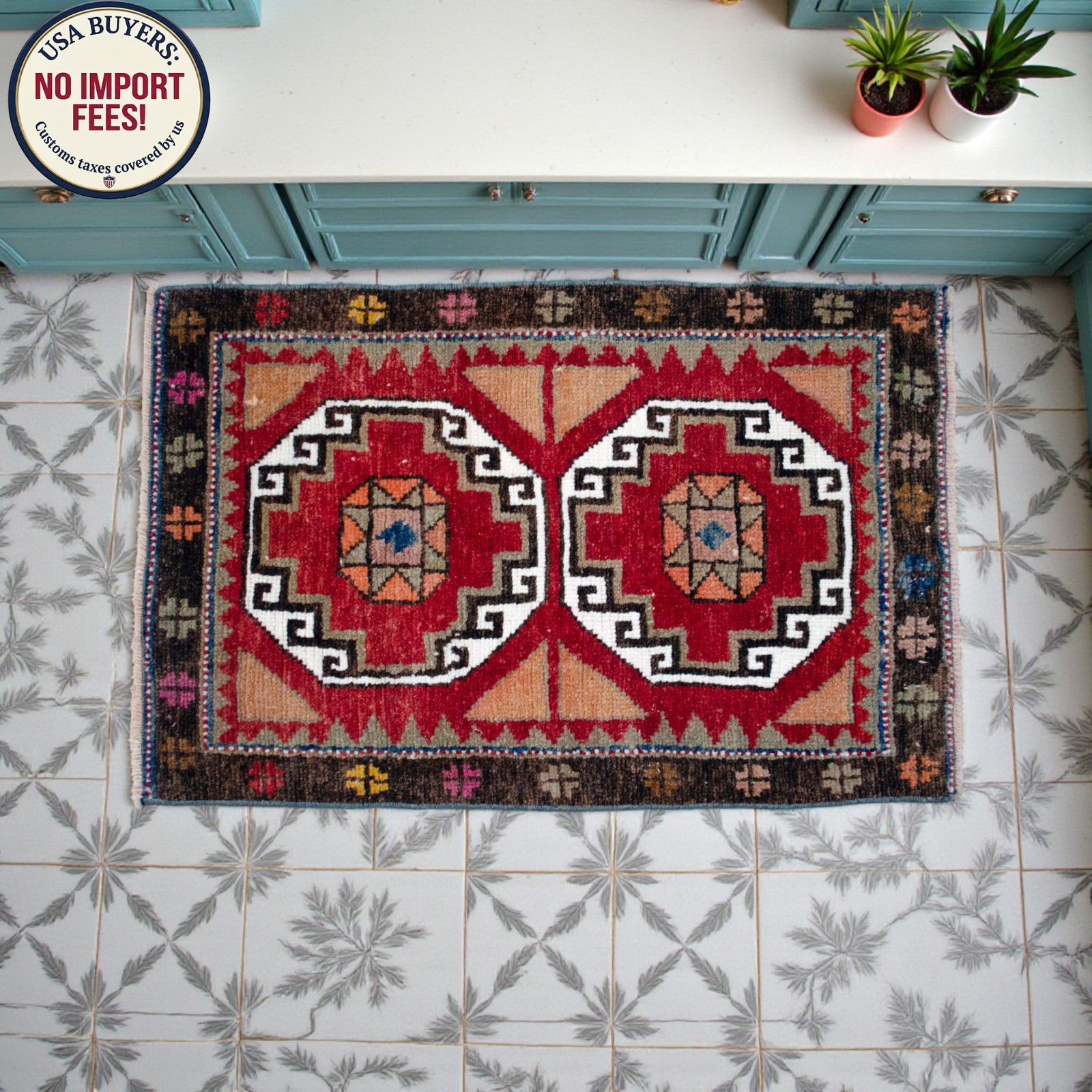 Small Vintage Turkish Rug Boho Hand Knotted Wool Mat Entry Kitchen Decor 2x3 ft gallery