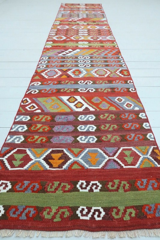Turkish Runner Rug, Hallway Rug, Handmade Long Wool Carpet, Stairs Rug 30"x144" gallery