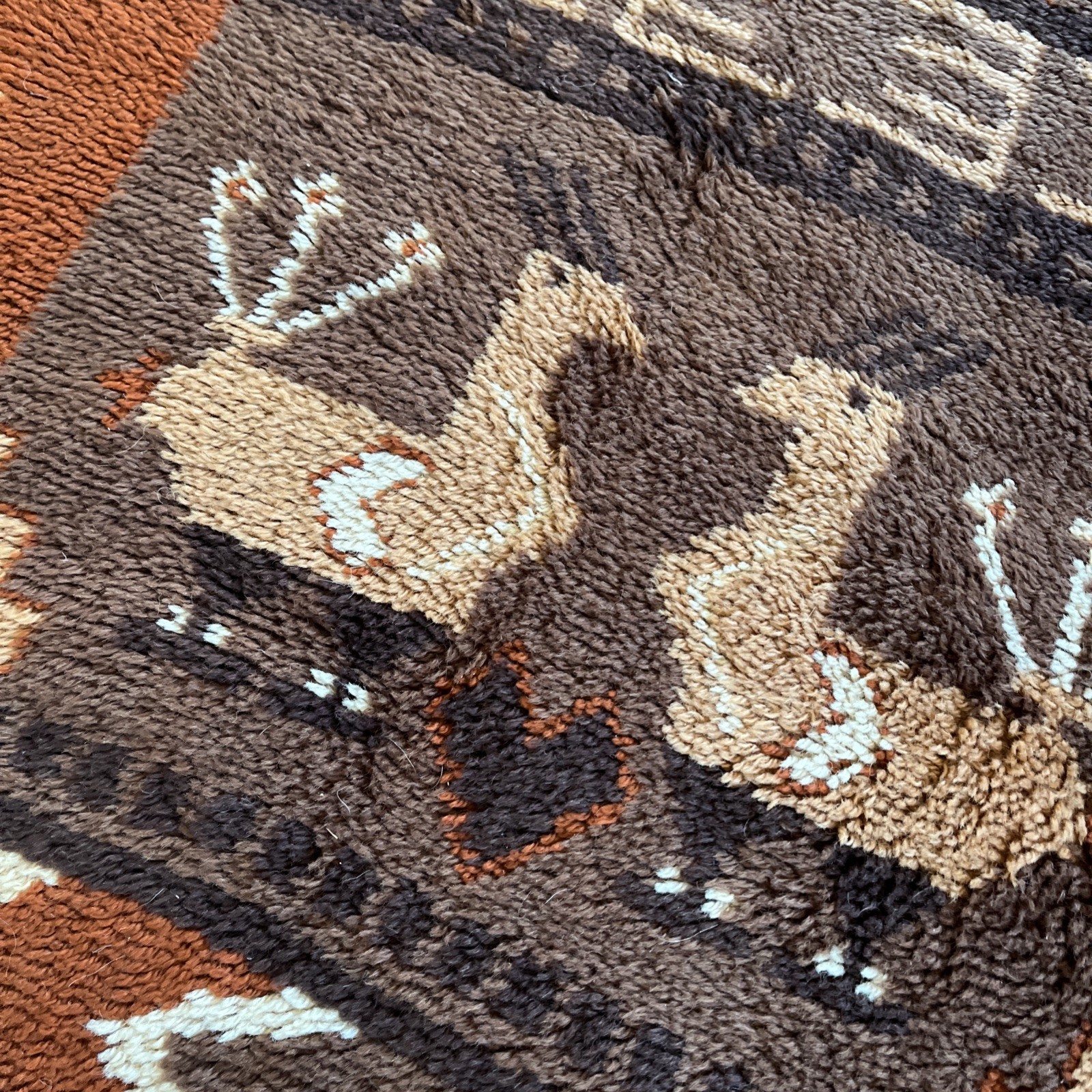 Vtg wool Berber Danish Rya Rug Mid Century Modern Love Birds 4'.6"X 6'.6 Denmark gallery