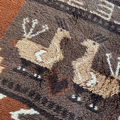Vtg wool Berber Danish Rya Rug Mid Century Modern Love Birds 4′.6″X 6′.6 Denmark