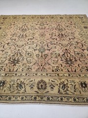 Antique Oriental Hand-Knotted Wool Area Rug Square Ivory/Brown 9’5″ x 9’8″