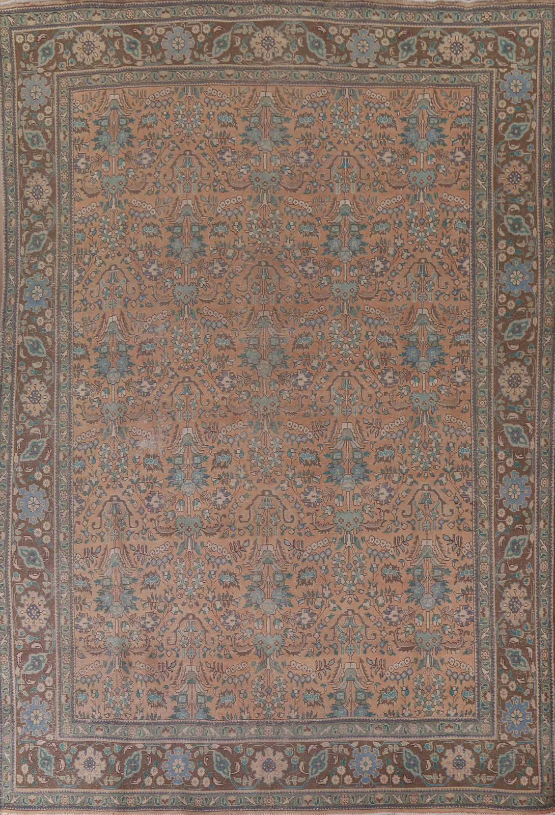 Vintage Muted Rust Floral Wool Tebriz Area Rug 10x13 Hand-made Room Size Carpet gallery