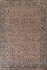 Vintage Muted Rust Floral Wool Tebriz Area Rug 10×13 Hand-made Room Size Carpet