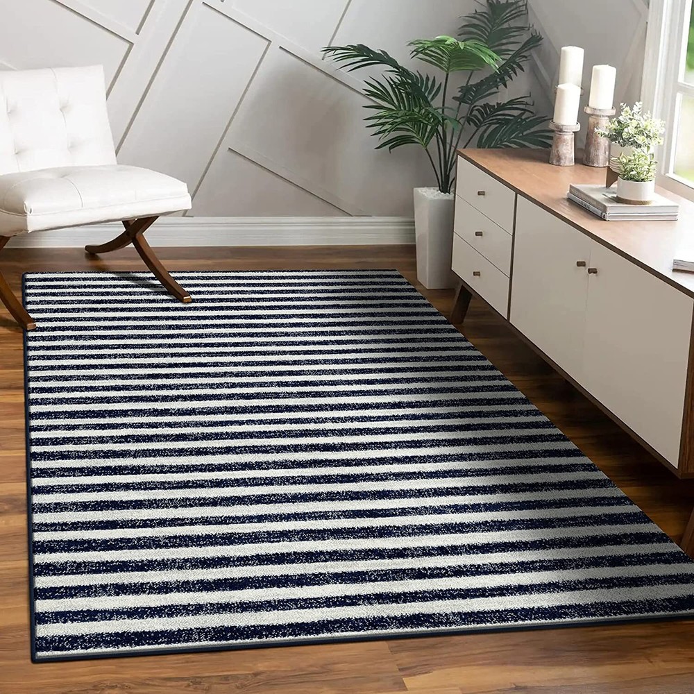 Moroccan Area Rugs Navy Striped Modern Living Room Carpet Quality Large Carpets