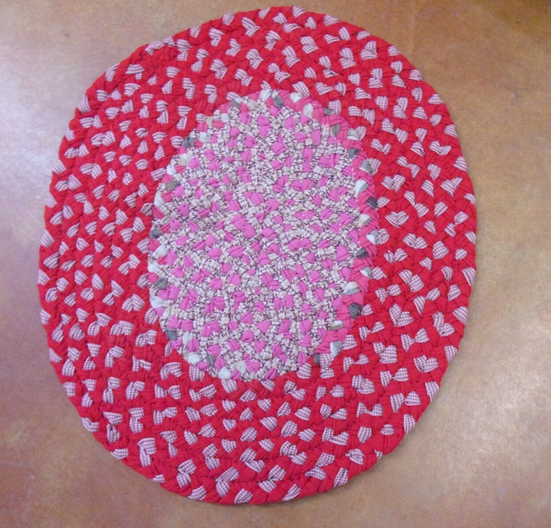 Vintage Handmade Braided Rug - New/Unused - 28" X 25" - Red/Pink gallery