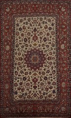 Traditional Vintage Area Rug 9×13 Hand-knotted Ivory Medallion Pattern Carpet