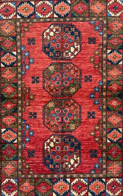 Handmade Wool Area Rug, 3x5 , Red Green Blue Rug, Oriental Rug gallery