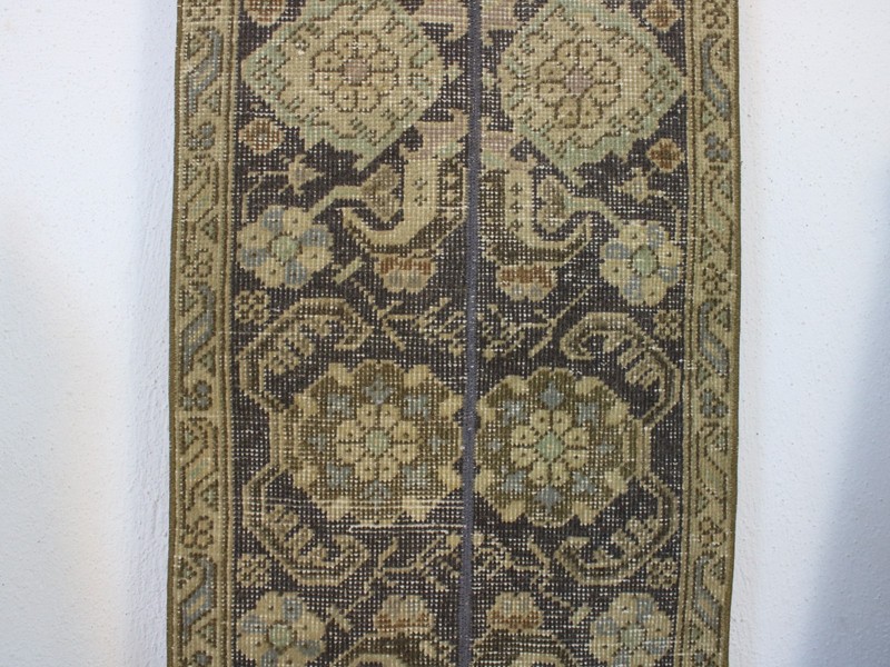 2x13 Turkish Handmade Long Runner Rug Beige Blue Patchwork Vintage 1.5x13.1 ft gallery