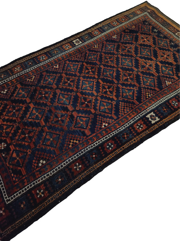 Kurd-Lori Dark rug, Navy & Red Geometric design - 4'3" x 7'8" gallery