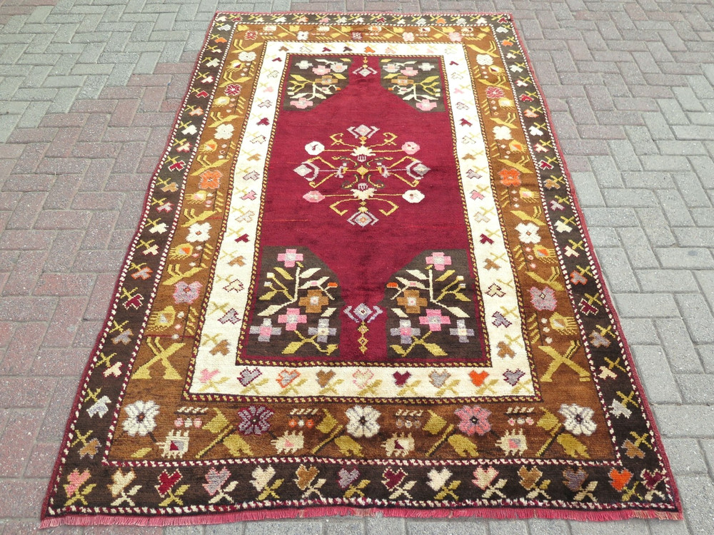 Turkish Rug, Area Rug, Antique Rug Wool Floor Rug Konya Handmade Carpet 64"X101"