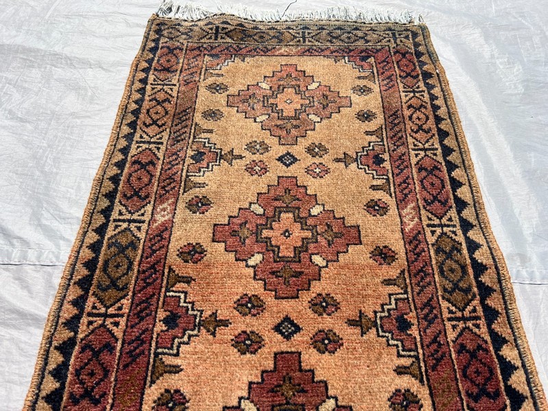 Beige Terracotta Afghan Runner Rug 2x5 ft Hand Knotted Geometric Turkmen Carpet gallery