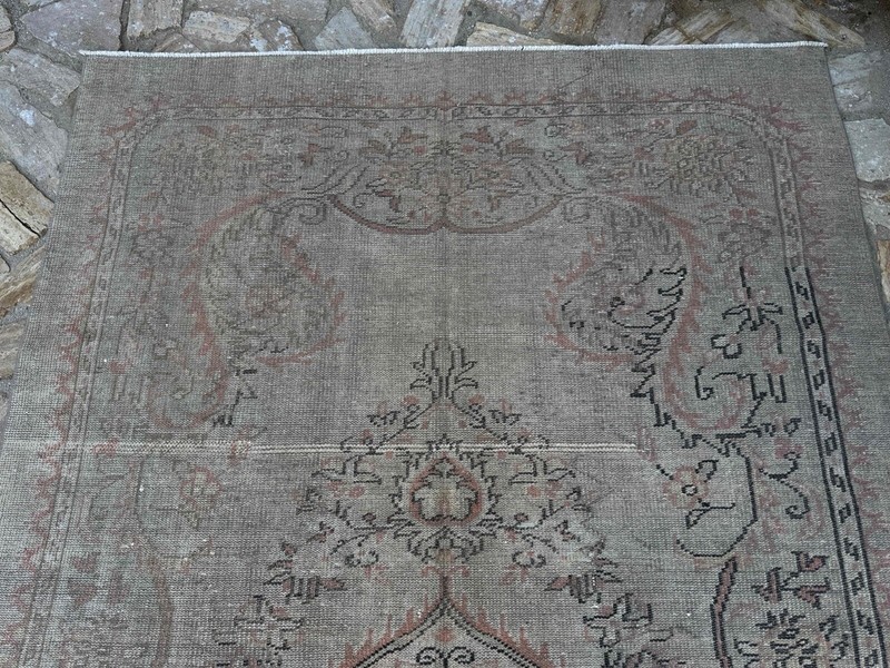 Vintage Large Geometric Rug 6x10 Gray Hand-Knotted Turkish Carpet Muted Anatolia gallery