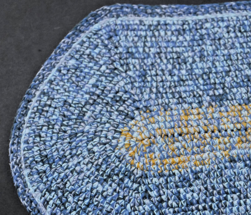Handmade~Crocheted Yarn~Rag~Rug 20x34" Oblong~Farmhouse~Primitive~Lays Flat~Vtg gallery