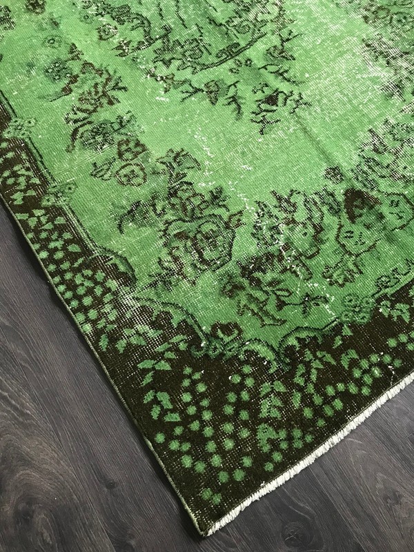 Green Overdyed Rug , Handmade Oushak Rug , Overdyed Vintage Rug , Oriental Turki gallery