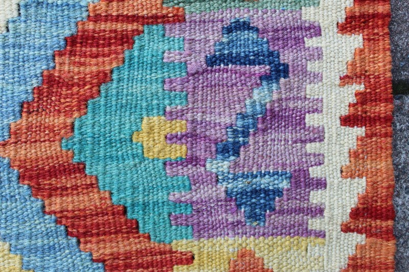 Kilim Vintage Traditional Hand Made Oriental Red Blue Wool Kilim Runner 198x71cm gallery