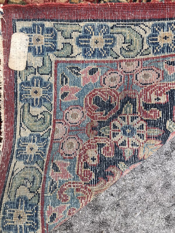 Antique Kirman Oriental Rug 11’8” X 8’8”Rare Design Handmade Pink Carnations gallery