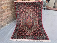 2’5 x3’8 Vintage Turkish Hand Knotted Tribal Geometric Faded Red Accent Area Rug
