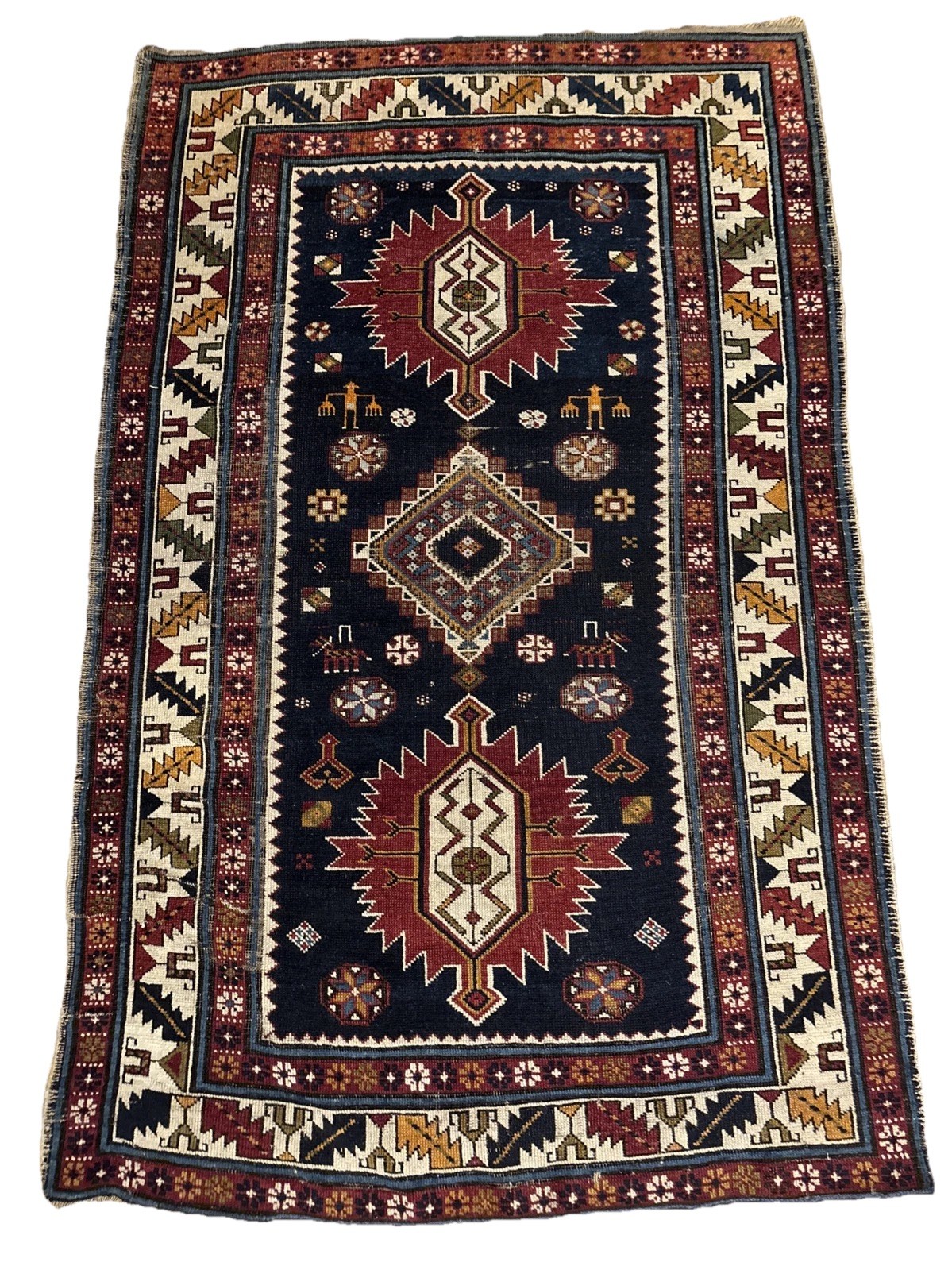 4 X 6 Antique Unusual Shirvan Rug Caucasian Navy Ivory Crimson Olive Beige gallery