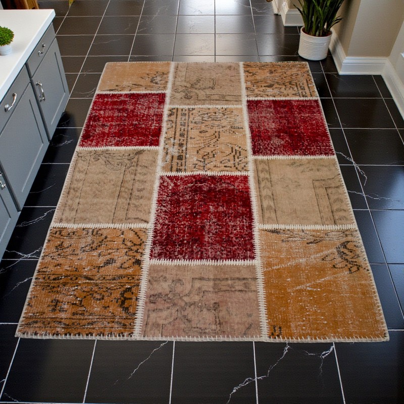 Hand Made Turkish Rug, Colorful Patchwork Rug, Modern Area Rug 4 x 6 ft Approx gallery