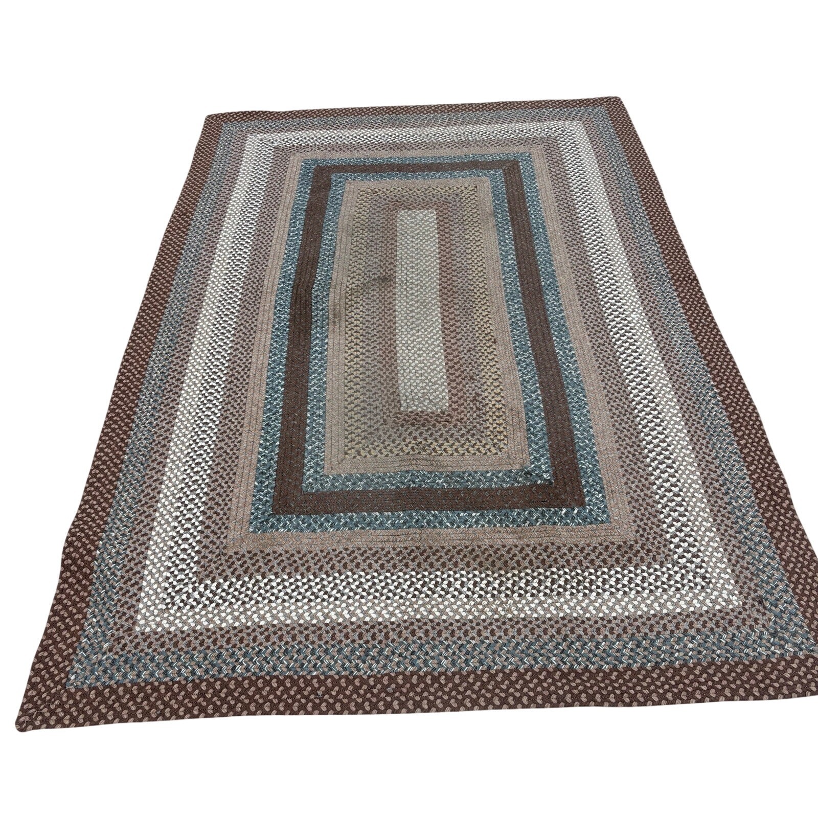 Vintage Hand Made Braided Thick Wool Rug 6’1” x 9’3” Large Rectangle Multicolor gallery