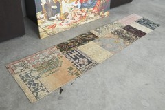 handmade faded vintage turkish runner rug, 2×7 wool neutral oushak runner,180