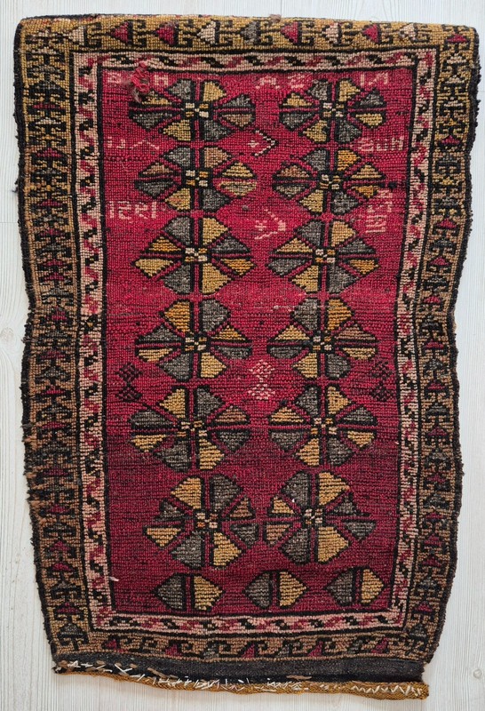 Antique Rug Pillow, Hand Woven Small Carpet, Handmade, Wool, Anatolian,1951 gallery