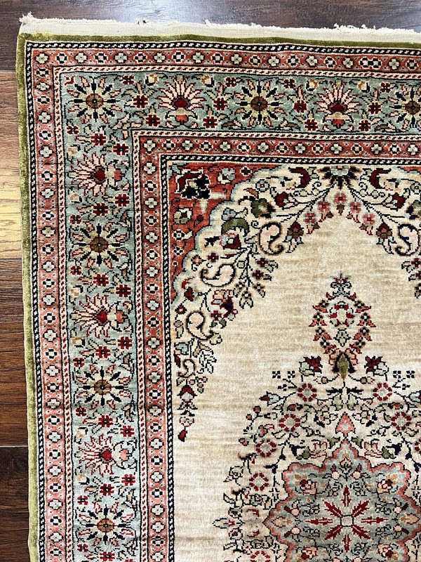 Silk Turkish Rug 2x3 Handmade Kayseri Vintage Semi Open Field Medallion Carpet gallery