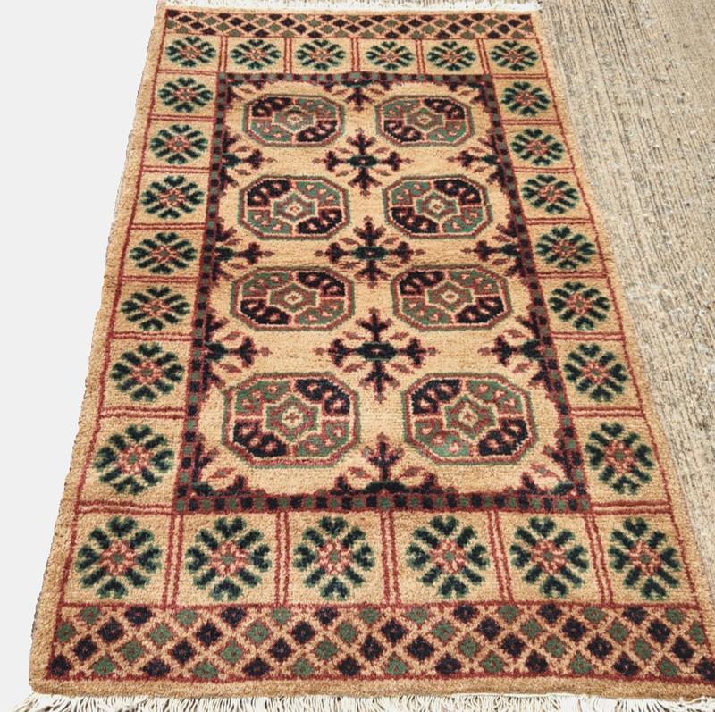 3'X5' ANTIQUITY HAND WOVEN CAUCASIAN TURKMAN TRIBAL MUTED BLUE WOOL RUG gallery