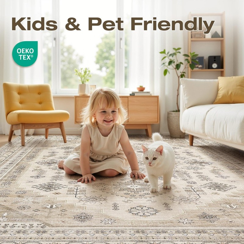 5x7 Washable Area Rug, Large Rugs for Living Room Stain Resistant Non Slip Ba... gallery