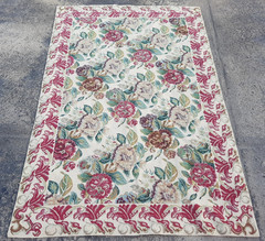 Vintage Handmade French Floral Needlepoint Wool Rug 177×115 cm
