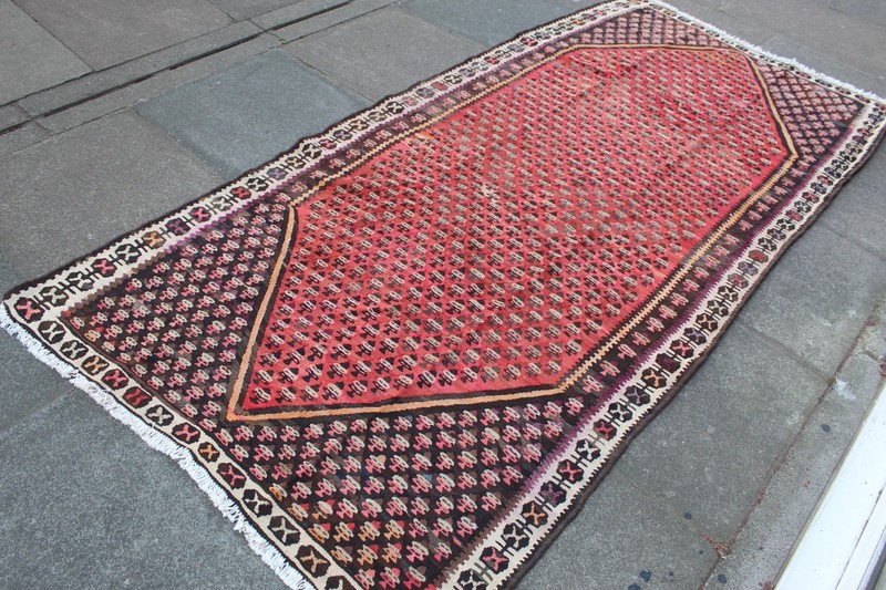Vintage Traditional Hand Made Oriental Wool Red Pink Long Large kilim 274x127cm gallery