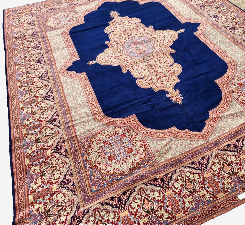 *10"X13' ORIGINAL ANTIQUE CR1920 KRMAN-ESFEHAN HAND KNOTTED WOOL BLUE RUG gallery