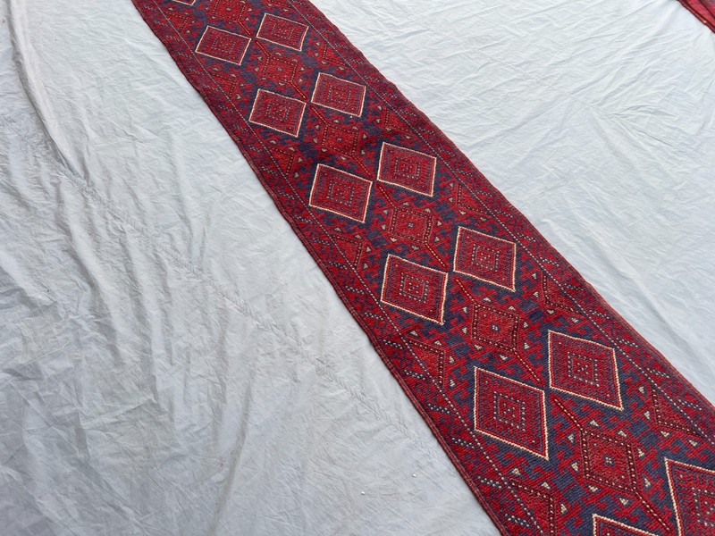 Vintage Handmade Mishwani Runner Rug – Red & Blue Tribal Wool Kilim Entryway Rug gallery