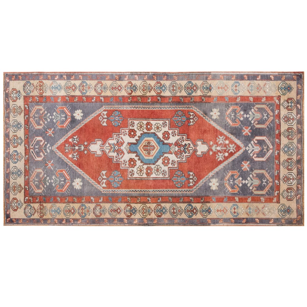 Handmade Vintage Turkish Oushak Rug 104x215 cm | Wool Area Rug 3.4x7 ft