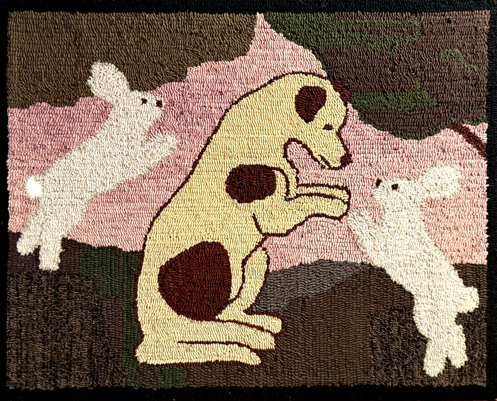 EXCEPTIONAL AMERICAN ANTIQUE HAND HOOKED PICTORIAL RUG,BEAUTIFUL DESIGN,EXCELENT gallery