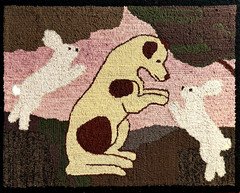 EXCEPTIONAL AMERICAN ANTIQUE HAND HOOKED PICTORIAL RUG,BEAUTIFUL DESIGN,EXCELENT