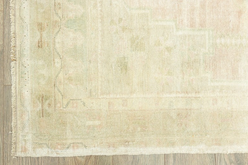 Vintage Hand-Knotted Turkish Oushak Wool Rug – Blush Pink, Sage – 4'1" x 7'4" ft gallery