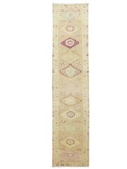 Turkish Oushak Mocha Pink Blue Wool Runner 2.3×12.4 ft Hand Woven Vintage Carpet