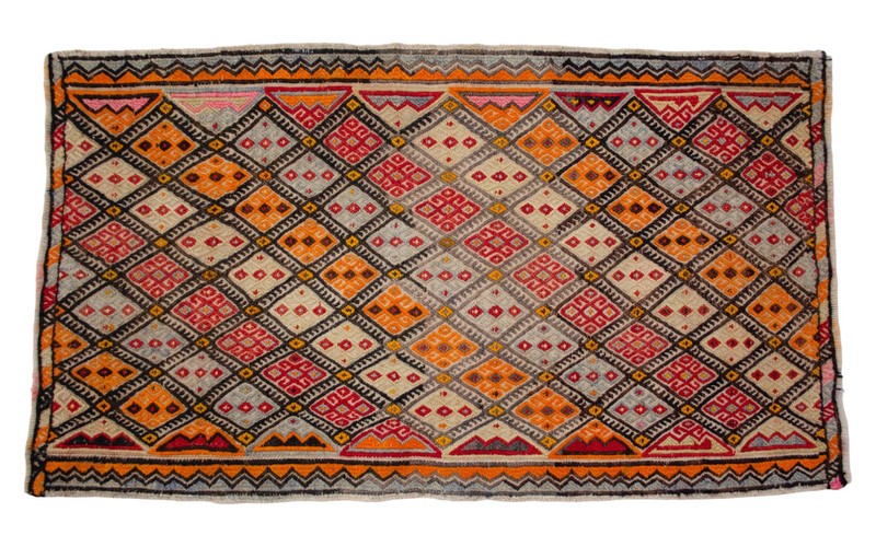 Handmade Kilim Rug Embroidered Turkish Rug Small Rug Wool DoorMat 1'9" x 3'1" gallery