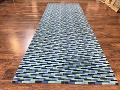 Wide Runner Rug 4.7 x 12 Blue Multicolor Contemporary Wool Mosiac Design Vintage