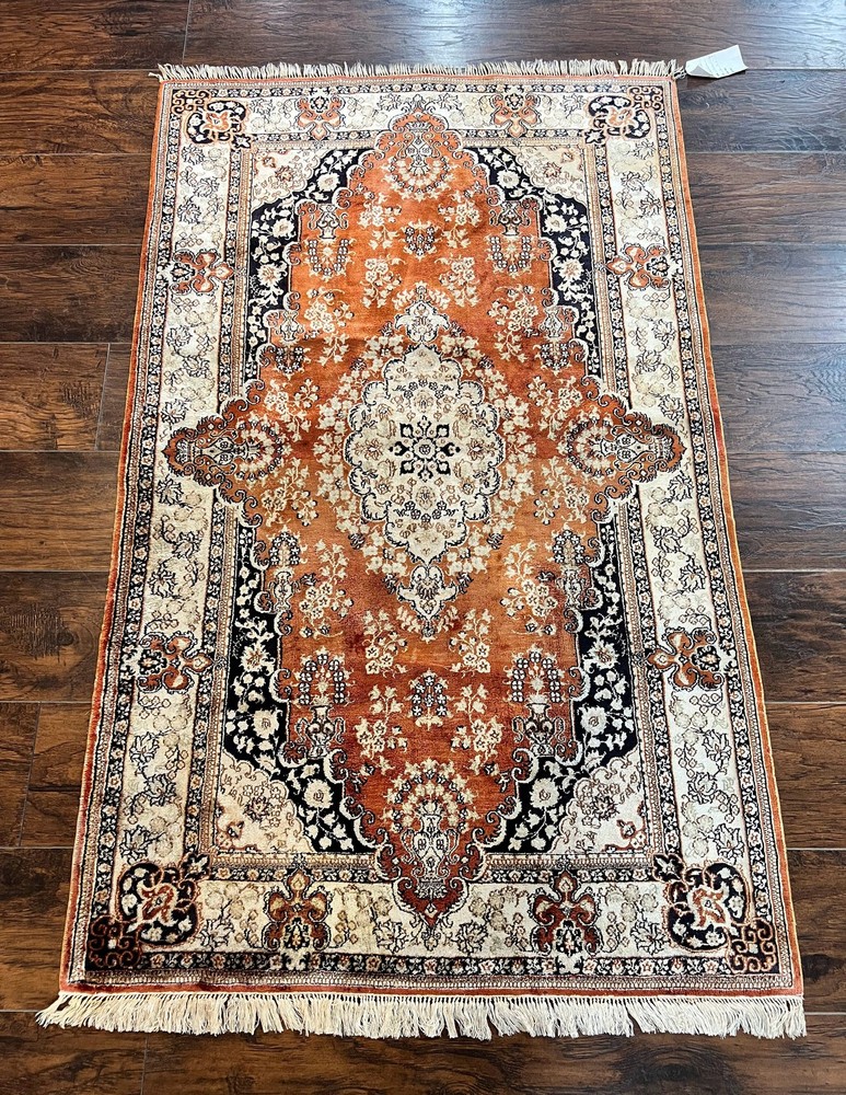 Turkish Silk Rug 3x5 Very Fine 400 KPSI Floral Medallion Handmade Silk on Silk