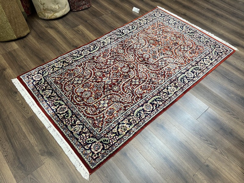 Indian Oriental Rug 4x7 ft Allover Floral Oriental Carpet Red Navy Blue Handmade gallery