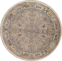 Antique Vegetable Dye Round Rug 8×8 Ft Handmade Wool & Silk Oriental Carpet