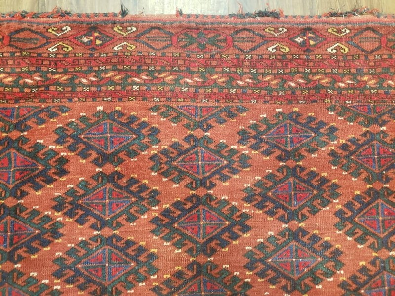 Antique Turkoman Rug Collectible Yamud Oriental Cushion Cover Carpet Red 3.4 x 5 gallery