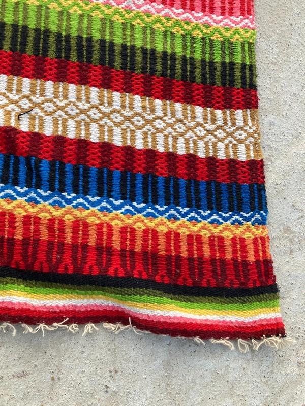 Vintage Handmade Mexican Serape Traditional Wool Kilim Rug Carpet 190x132 cm gallery